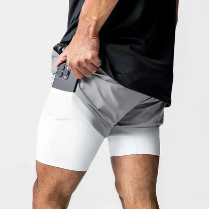 Summer Quick Dry Gym Shorts Man Demon Slayer Fashion Anime Print Double-layer Pants Streetwear Sportswear Fitness Beach Pants
