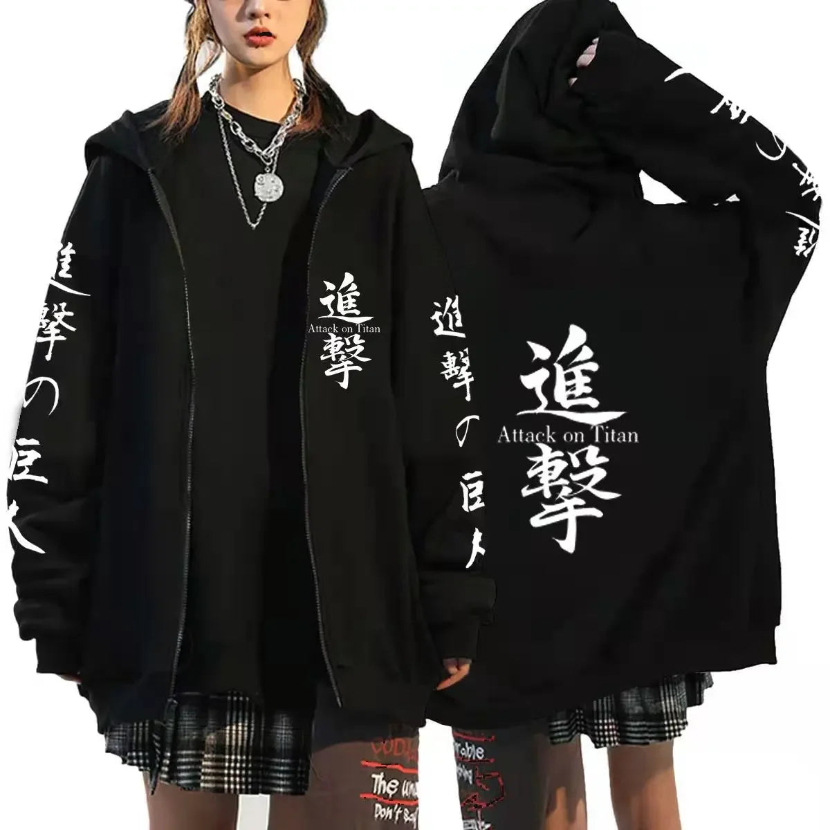 Attack on Titan Trendy Pattern Printed Zipper Hoodie Fashionable Casual Men's and Women's Fleece Versatile Punk Style Hoodie
