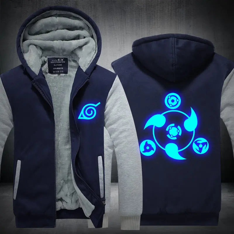Anime Cartoon Naruto Hooded Coat Men's Autumn Winter Thicken Printing Plush Coat Student Fashion Keep Warm Coat Birthday Gift