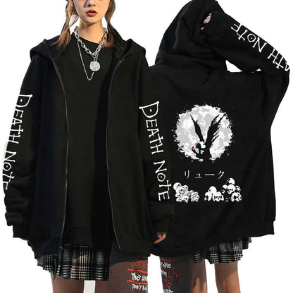 Men And Women Death Note Zip Up Hoodies Harajuku Unisex Zipper Jacket Hoody Sleeve Light Print Ryuk And Yagami Classic Simple