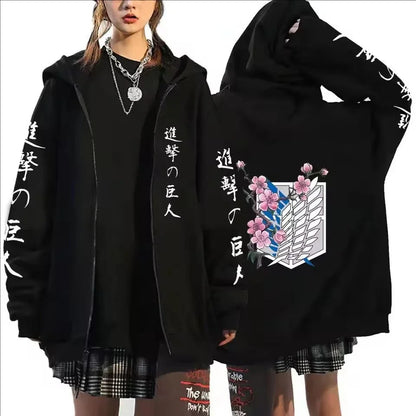 Attack on Titan Trendy Pattern Printed Zipper Hoodie Fashionable Casual Men's and Women's Fleece Versatile Punk Style Hoodie
