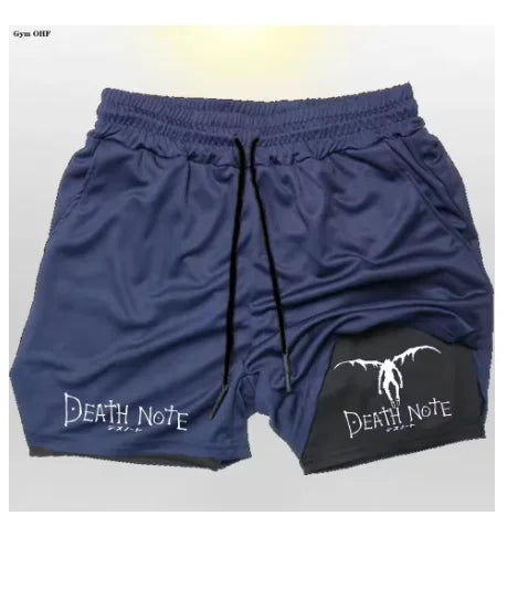 Death Note Anime Men's 2-in-1 Quick Dry Shorts Double-Deck Gym Running Sport Fitness Jogging Workout Outdoor Short Pants