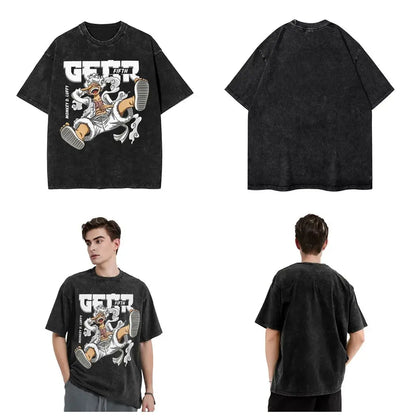 Harajuku Washed T Shirt Monkey D.Luffys O-One P-Piece Loose T-Shirts Hip Hop Tshirt for Men Summer Y2K Fun Print Clothing