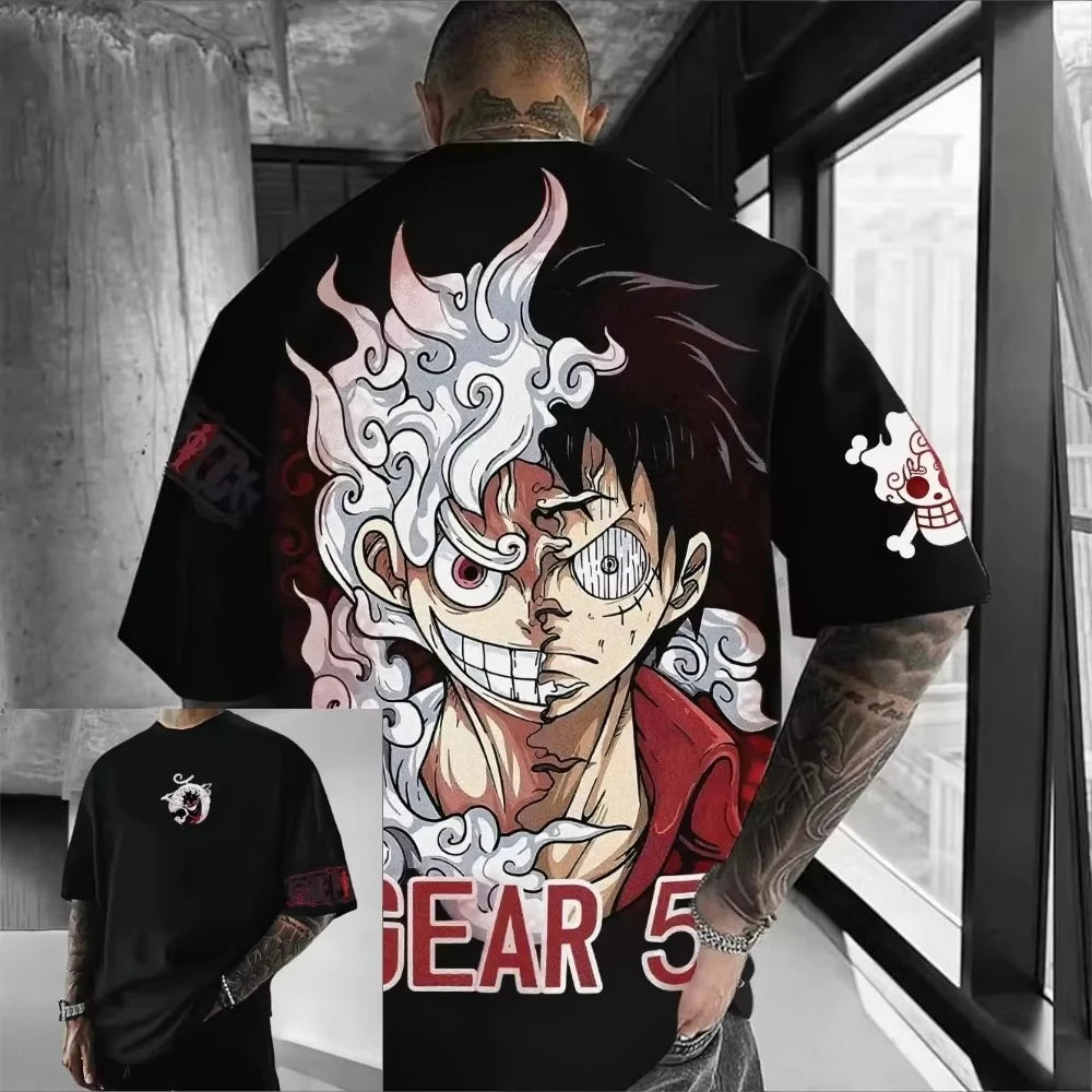 ONE PIECE Luffy Gear 5 2026 Summer New Product Harajuku Anime Printed  Short Sleeve Men's and Women's Unisex Cotton T-shirt