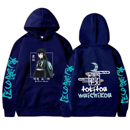 New Autumn Winter Anime Demon Slayer Men Hoodies Plus Size Sweatshirt Harajuku Muichiro Tokito Printed Hooded Pullover Y2k Tops