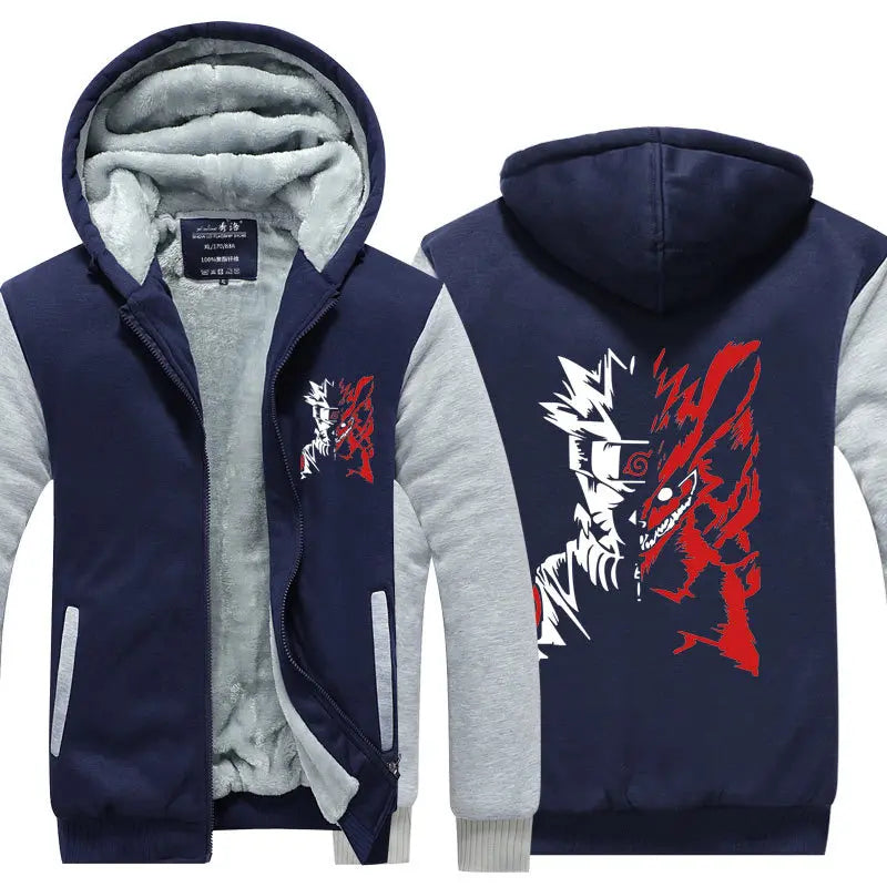 Anime Cartoon Naruto Hooded Coat Men's Autumn Winter Thicken Printing Plush Coat Student Fashion Keep Warm Coat Birthday Gift