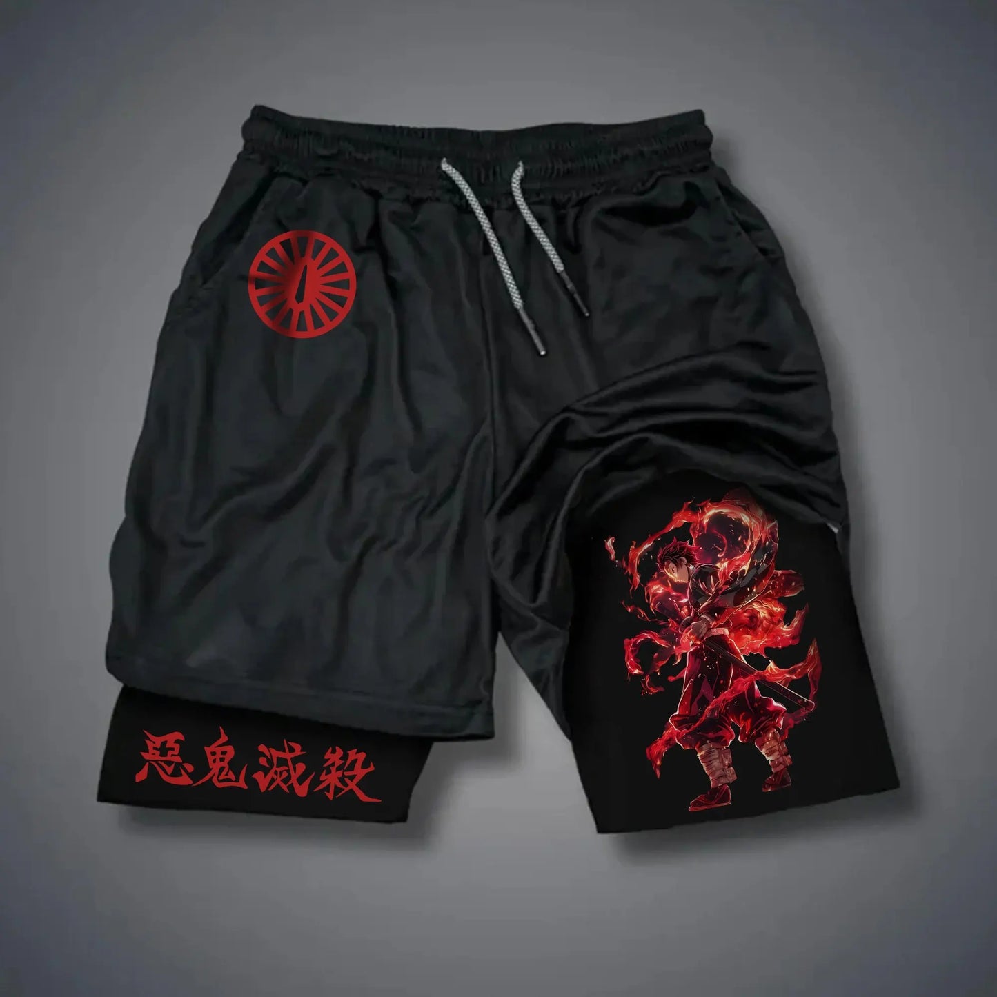 Demon Slayer Anime Men Gym Shorts Quick Dry Streetwear Summer Workout Sports Pants Sportswear Fitness Double-layer Beach Pants