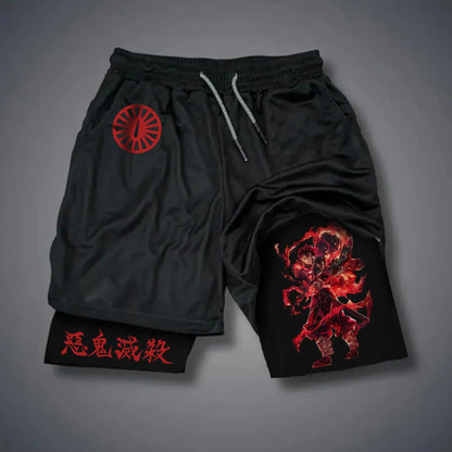 Demon Slayer Anime Men Gym Shorts Quick Dry Streetwear Summer Workout Sports Pants Sportswear Fitness Double-layer Beach Pants