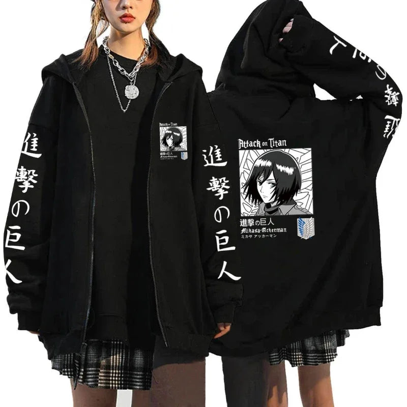 Attack on Titan Trendy Pattern Printed Zipper Hoodie Fashionable Casual Men's and Women's Fleece Versatile Punk Style Hoodie