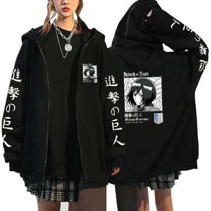 Attack on Titan Trendy Pattern Printed Zipper Hoodie Fashionable Casual Men's and Women's Fleece Versatile Punk Style Hoodie