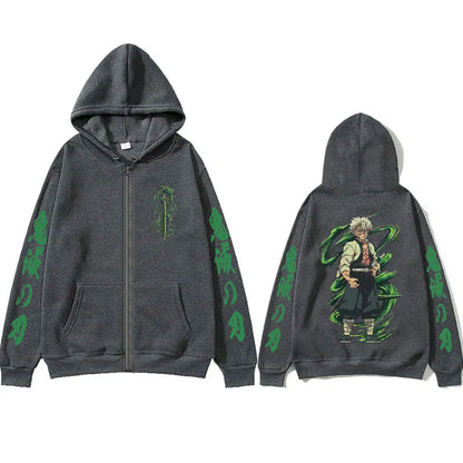 Demon Slayer Wind Hashira Shinazugawa Sanemi Merch Zipper Hoodie Men Women Clothing Cartoon Casual Oversized Zip Up Jacket