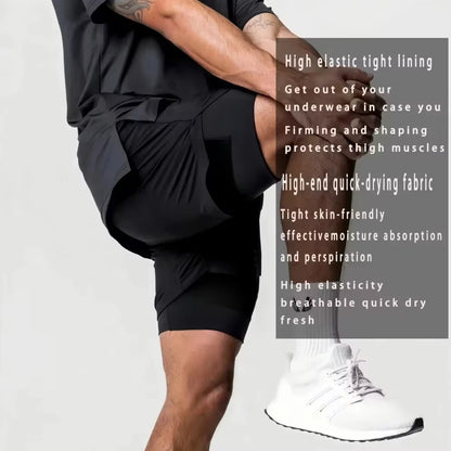 Sukuna Men's Double Layer 2-in-1 combat fitness pants Sports Shorts Jujutsu Kaisen Japanese Anime pocket Quick-Drying sweatpants