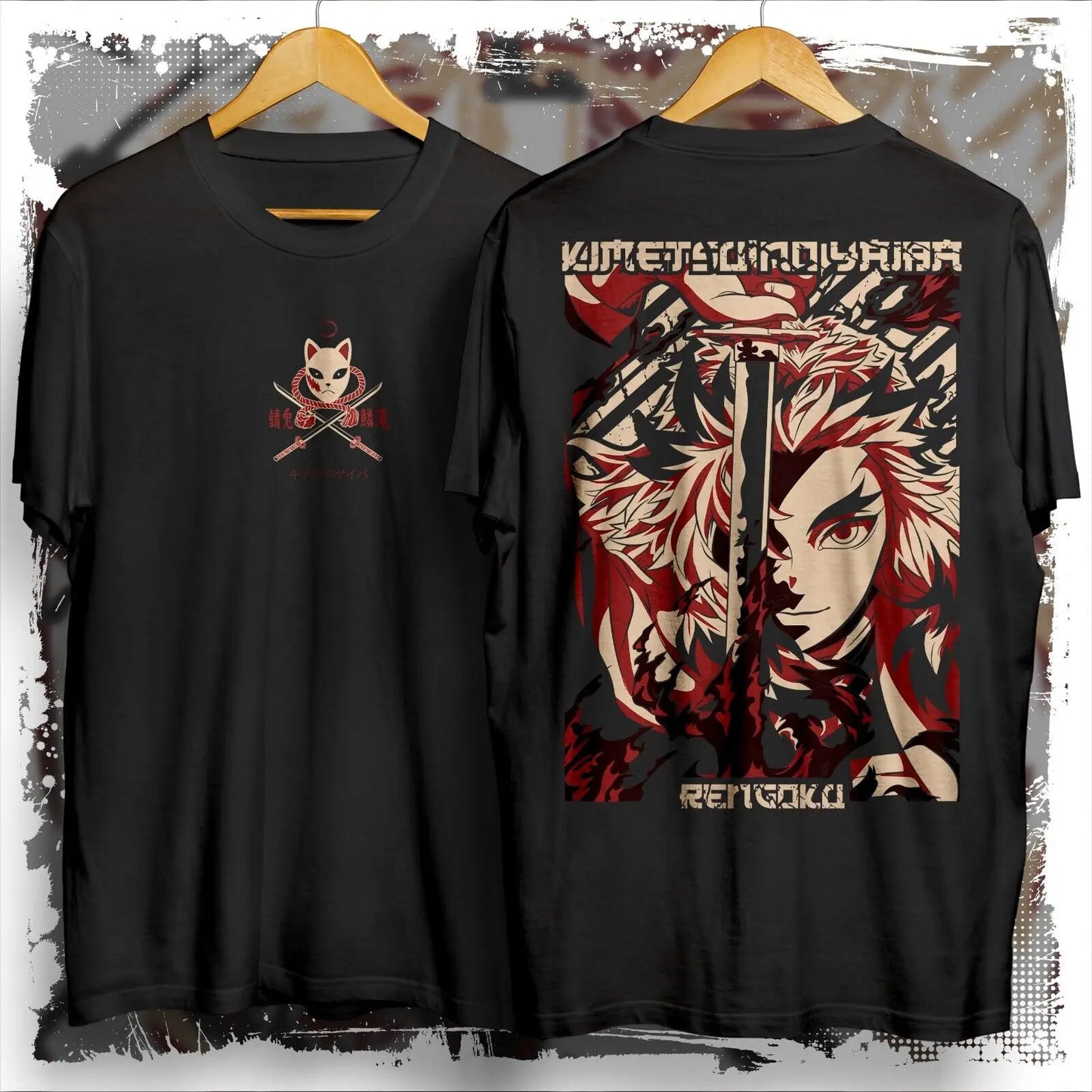 Rengoku flame hashira graphic tee Demon Slayer tshirt Front and back anime shirt