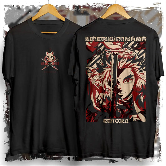 Rengoku flame hashira graphic tee Demon Slayer tshirt Front and back anime shirt