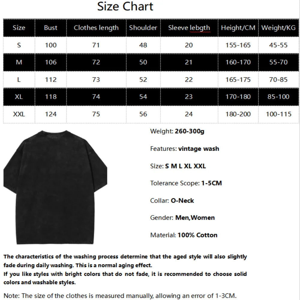 Jujutsu Kaisen Mahoraga Printed Tee Men Retro Washed T-shirts Oversized Cotton T Shirt Short Sleeve Clothing Harajuku Tshirt