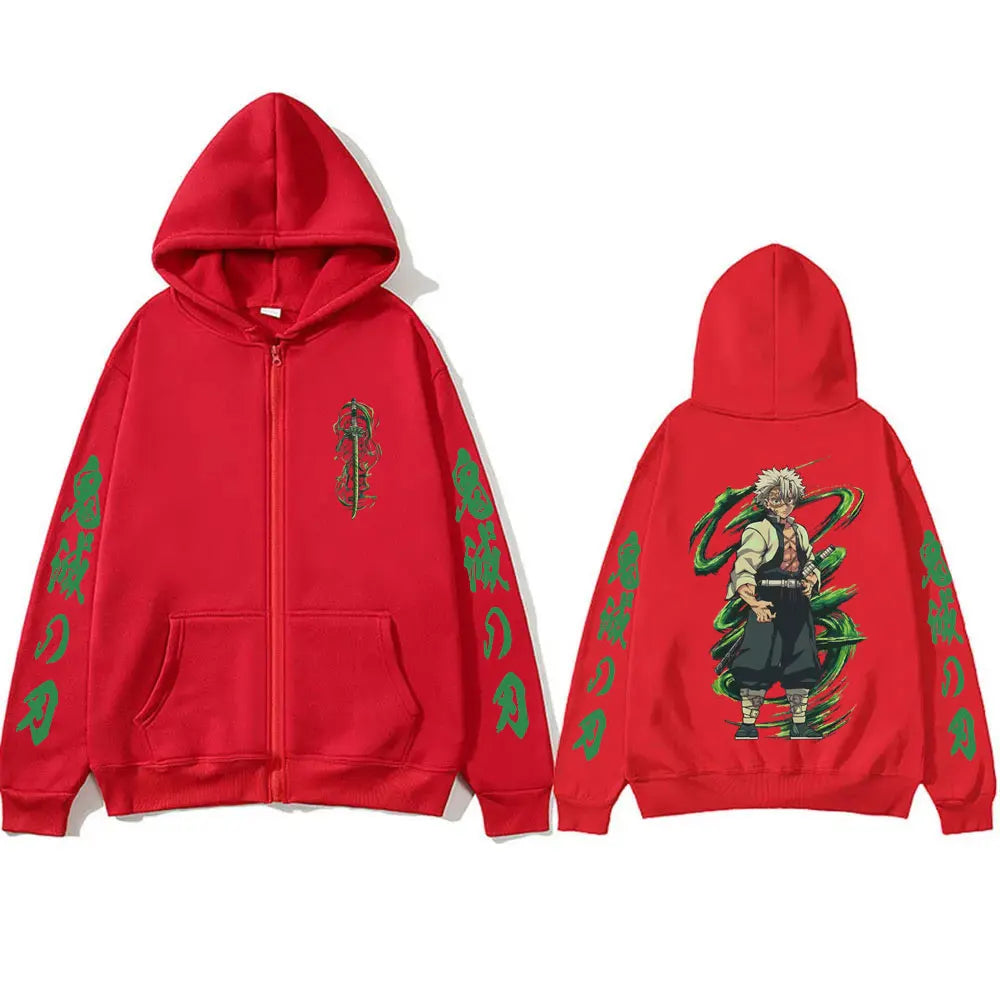 Demon Slayer Wind Hashira Shinazugawa Sanemi Merch Zipper Hoodie Men Women Clothing Cartoon Casual Oversized Zip Up Jacket