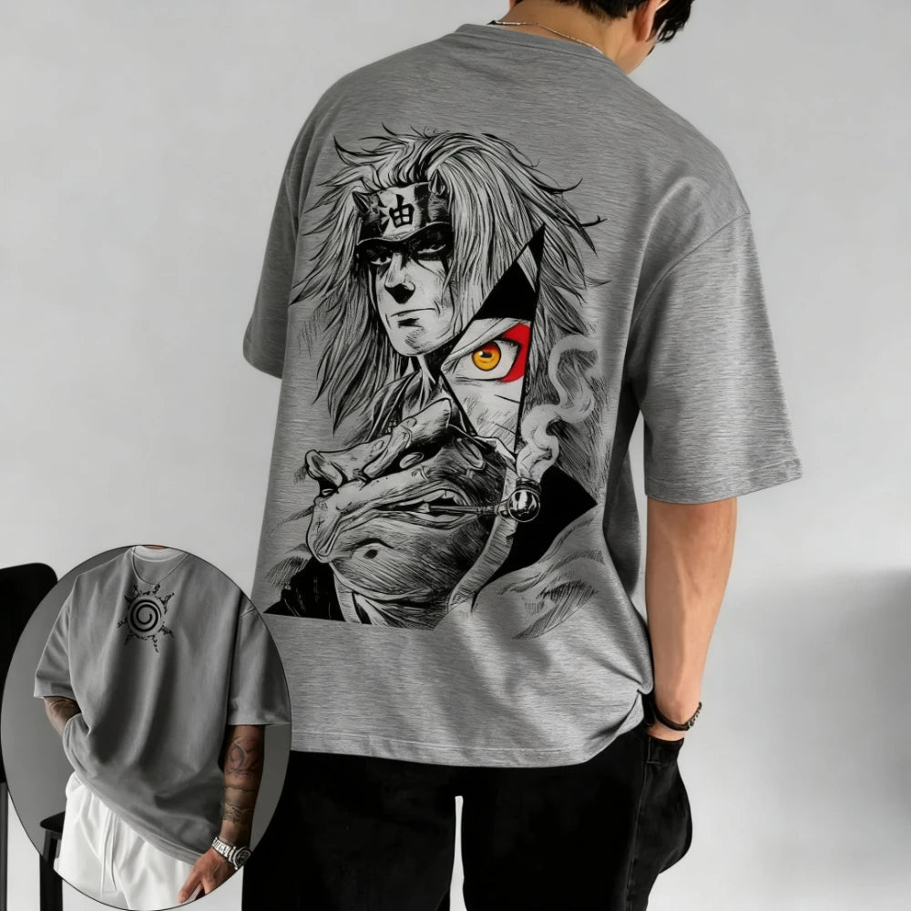 Naruto Men's T-shirt Jiraiya Summer and Autumn Anime Boys' Children's Wear Short-sleeved Retro Harajuku Style Parent-child Wear！
