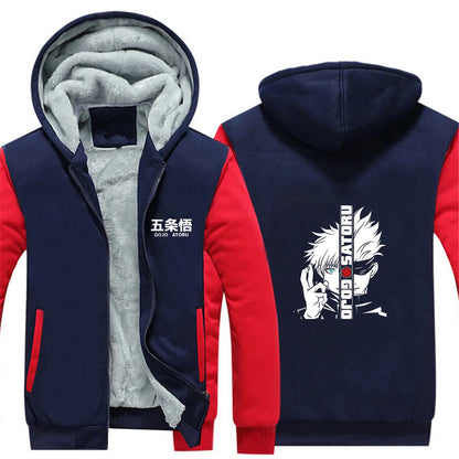 Anime Jujutsu Kaisen 2025 Autumn And Winter Man's Patchwork Fleece Warm Hoodies Jacket Gojo Satoru Zipper Fashion Coat