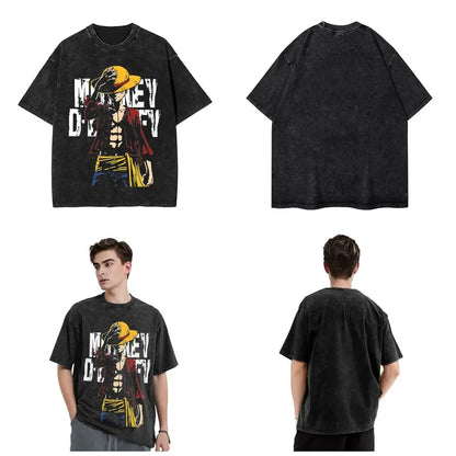 Harajuku Washed T Shirt Monkey D.Luffys O-One P-Piece Loose T-Shirts Hip Hop Tshirt for Men Summer Y2K Fun Print Clothing