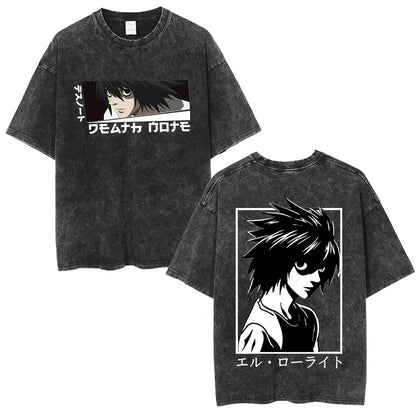 Washed Vintage Anime Death Note Ryuk T Shirts Men Women Fashion Oversized Crewneck T-shirts Men's Cartoon Manga Merch Streetwear