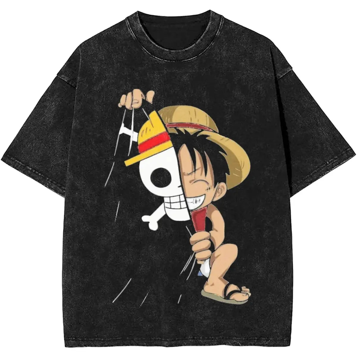 Harajuku Washed T Shirt Monkey D.Luffys O-One P-Piece Loose T-Shirts Hip Hop Tshirt for Men Summer Y2K Fun Print Clothing