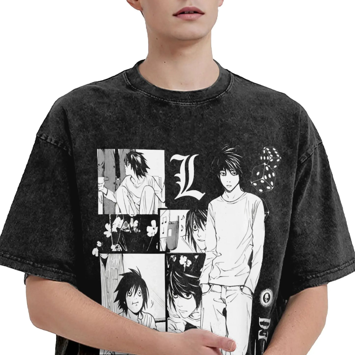 Manga DEATH NOTE T Shirts L Lawliet Graphic Print T-Shirts Washed Oversize Tshirt Short Sleeve Cotton Soft Tee Men Women Clothes