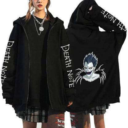 Men And Women Death Note Zip Up Hoodies Harajuku Unisex Zipper Jacket Hoody Sleeve Light Print Ryuk And Yagami Classic Simple