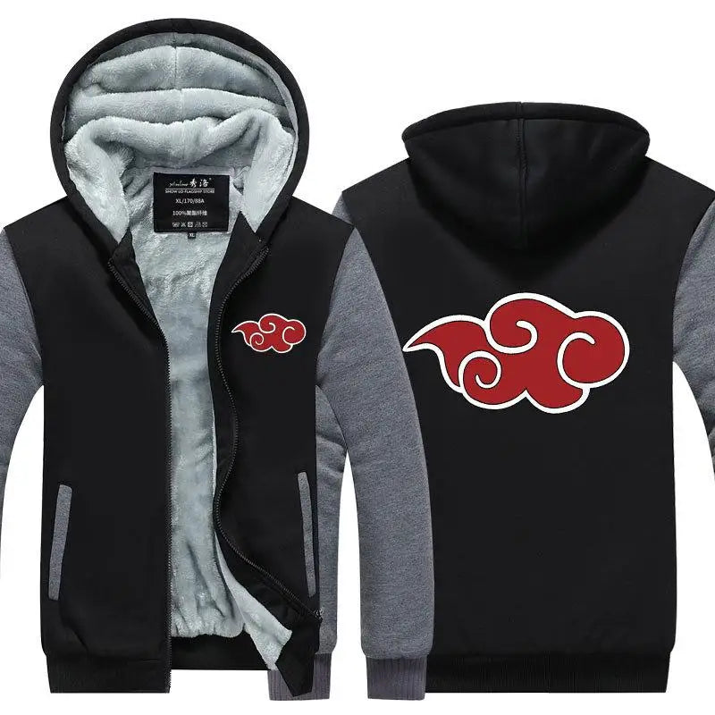 Anime Cartoon Naruto Hooded Coat Men's Autumn Winter Thicken Printing Plush Coat Student Fashion Keep Warm Coat Birthday Gift