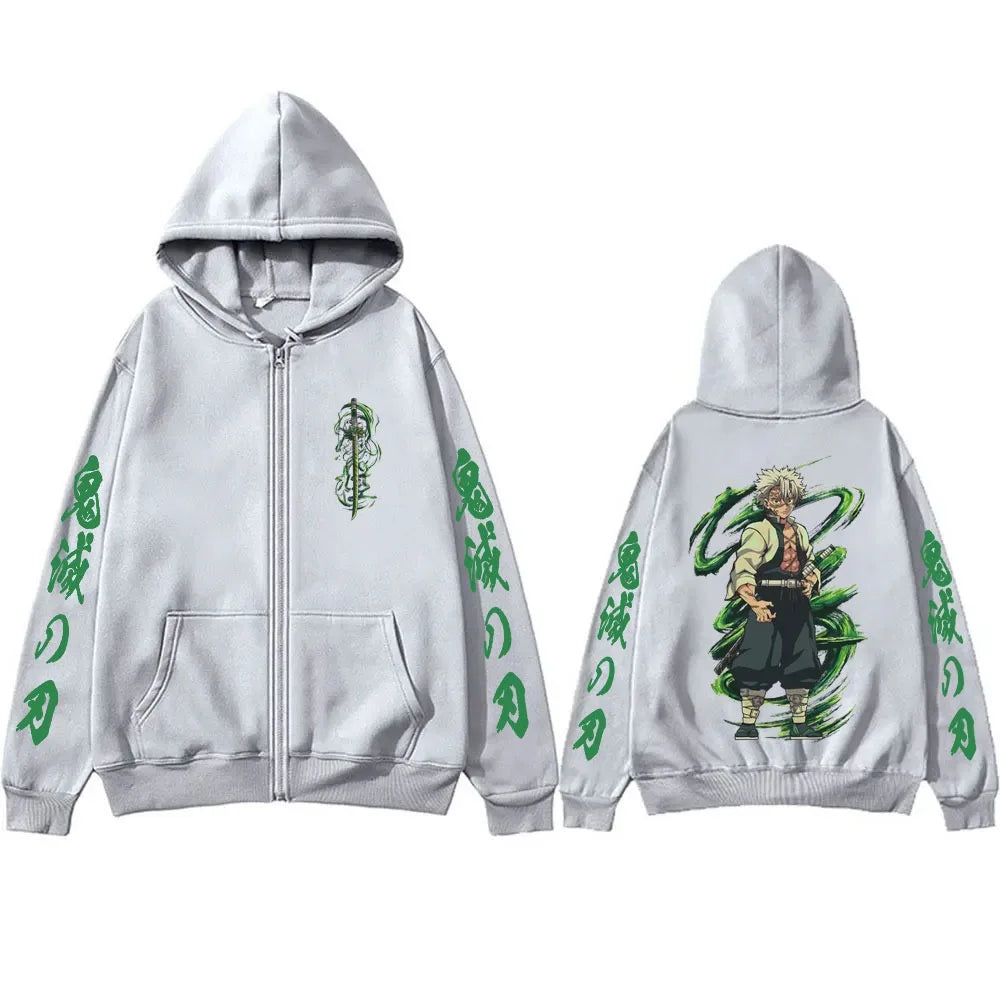 Demon Slayer Wind Hashira Shinazugawa Sanemi Merch Zipper Hoodie Men Women Clothing Cartoon Casual Oversized Zip Up Jacket