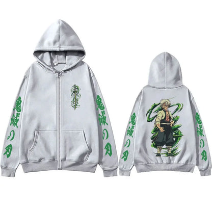 Demon Slayer Wind Hashira Shinazugawa Sanemi Merch Zipper Hoodie Men Women Clothing Cartoon Casual Oversized Zip Up Jacket