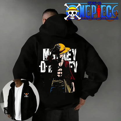 Anime One Piece Luffy Zipper Hooded Jacket Men Women Sweatshirt Streetwear Cartoon Print Casual Long Sleeve Top Autumn Y2k