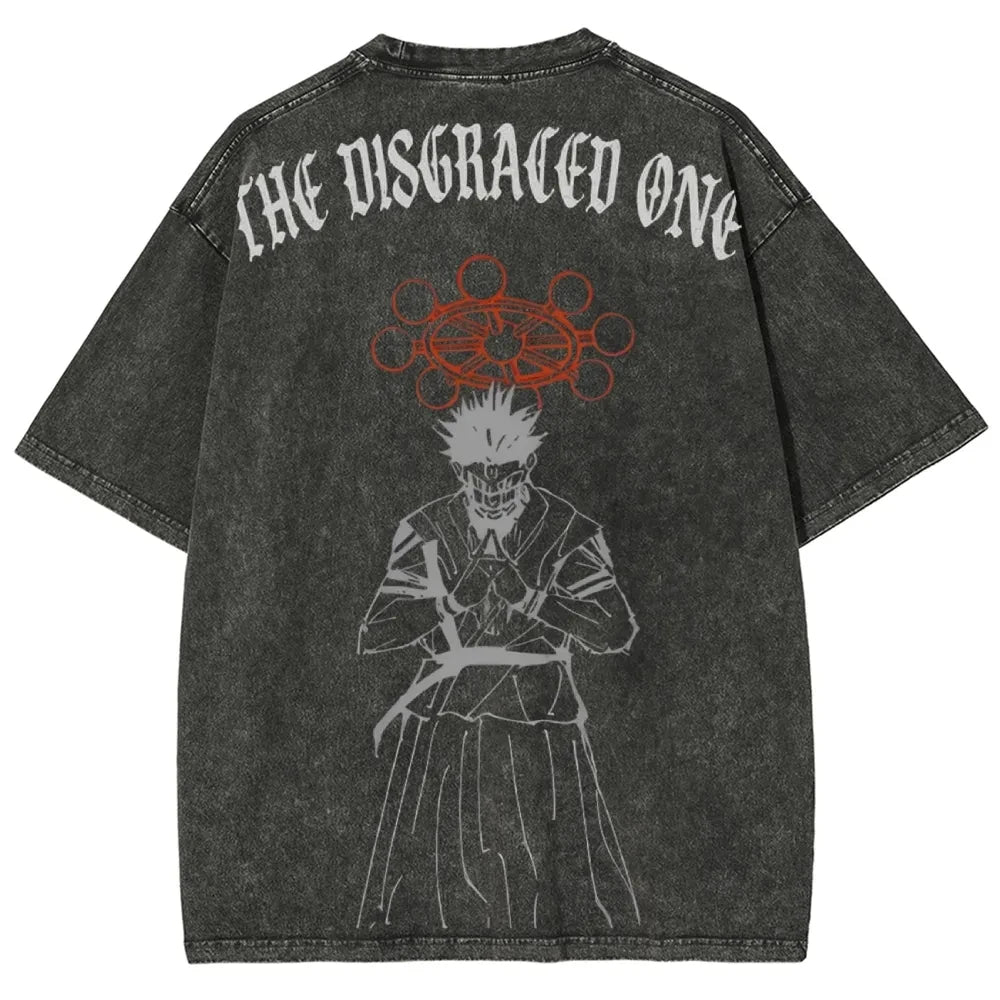 Sukuna The Disgraced One T-shirt Jujutsu Kaisen Tee Vintage Washed Oversized Retro Anime Harajuku Men Streetwear Graphic Clothes