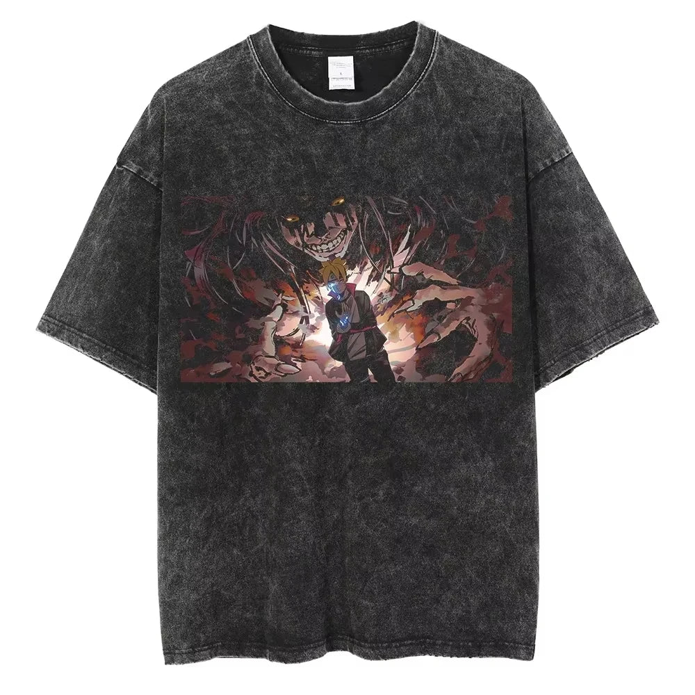 Hip Hop Streetwear Japanese Anime Naruto Print T Shirt Vintage Black T-Shirt Harajuku Cotton Casual Tops Men Short Sleeve Tshirt
