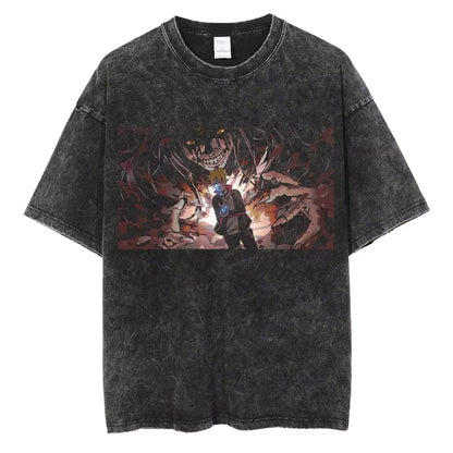 Hip Hop Streetwear Japanese Anime Naruto Print T Shirt Vintage Black T-Shirt Harajuku Cotton Casual Tops Men Short Sleeve Tshirt