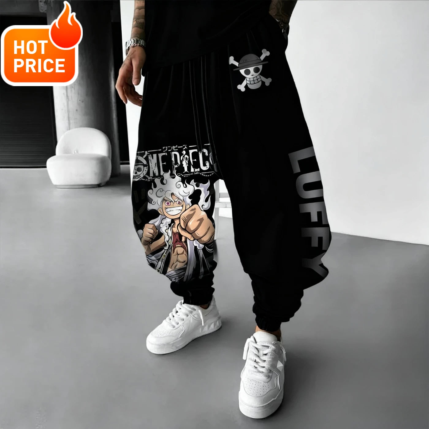 2025 Luffy Anime One Piece Harajuku Men Cotton Pants Fall Winter Cotton Trend Loose-Fit Women Casual Sports Tapered Leggings Y2K