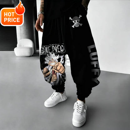 2025 Luffy Anime One Piece Harajuku Men Cotton Pants Fall Winter Cotton Trend Loose-Fit Women Casual Sports Tapered Leggings Y2K