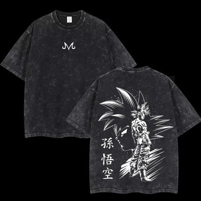 Anime Dragon Ball Cosplay Washed Goku T-Shirt Cotton Loose Large Casual Sports Vegeta Gym T-Shirt Men's Harajuku Tee Clothing