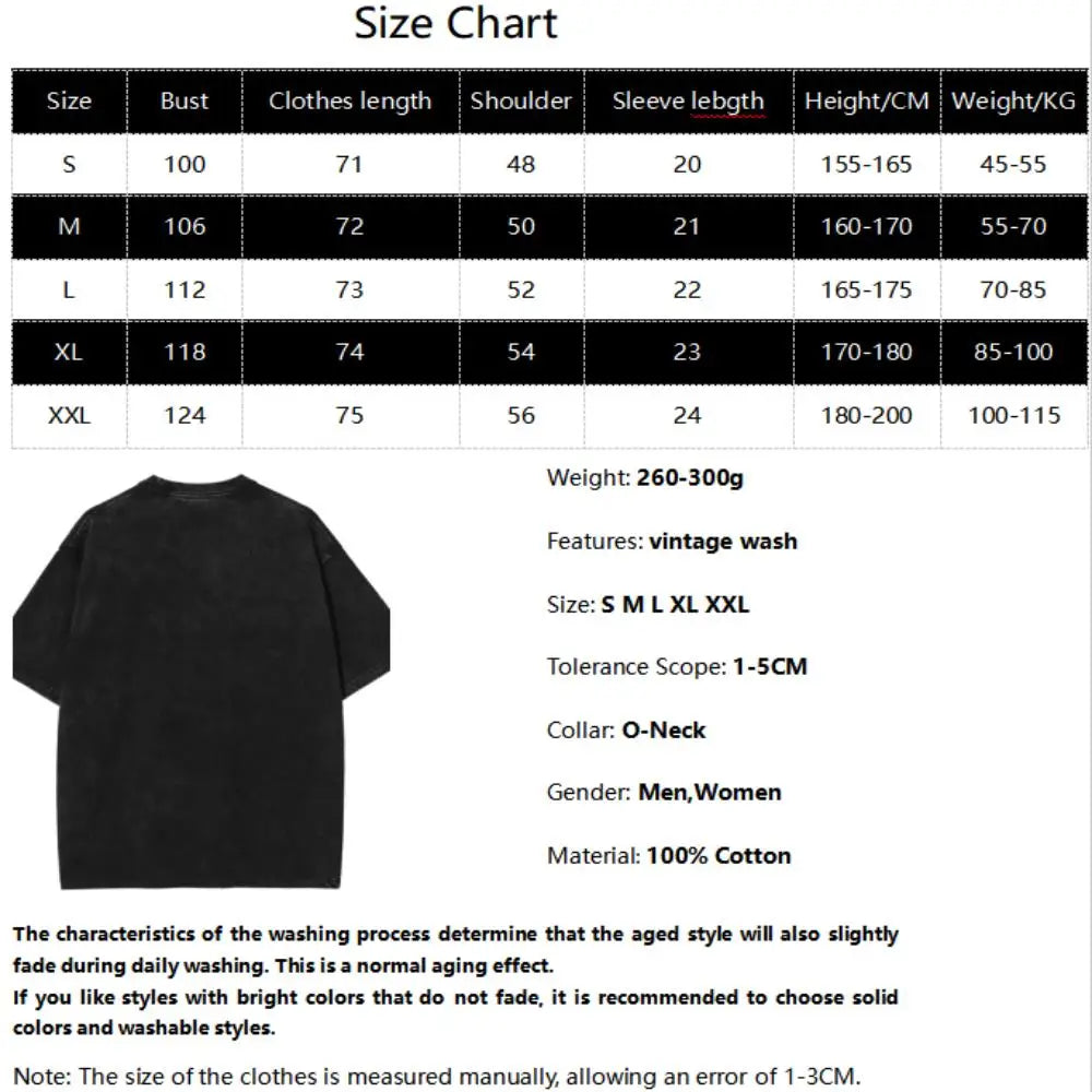 Jujutsu Kaisen Mahoraga Printed Tee Men Retro Washed T-shirts Oversized Cotton T Shirt Short Sleeve Clothing Harajuku Tshirt