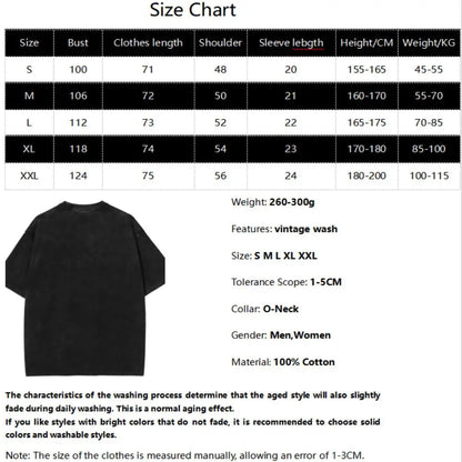 Jujutsu Kaisen Mahoraga Printed Tee Men Retro Washed T-shirts Oversized Cotton T Shirt Short Sleeve Clothing Harajuku Tshirt