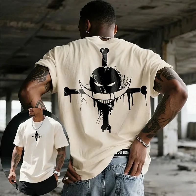 ONE PIECE Animation Derivatives White Beard Printed Short Sleeve T-Shirt Men's and Women's 2025 Summer Fashion Casual Cotton Top