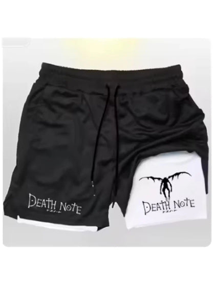 Death Note Anime Men's 2-in-1 Quick Dry Shorts Double-Deck Gym Running Sport Fitness Jogging Workout Outdoor Short Pants