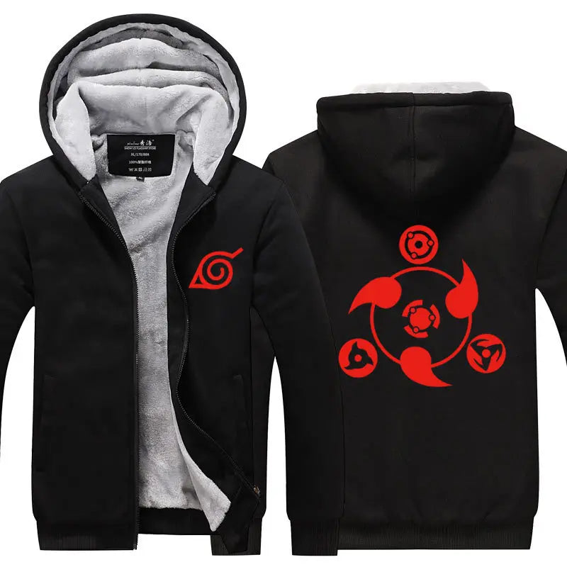 Anime Cartoon Naruto Hooded Coat Men's Autumn Winter Thicken Printing Plush Coat Student Fashion Keep Warm Coat Birthday Gift