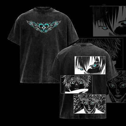 Harajuku Fashion Y2k Jujutsu Kaisen T-shirt Men's Clothing Anime Gojo Satoru Washed T Shirt Short Sleeve Cotton Loose Tees Tops