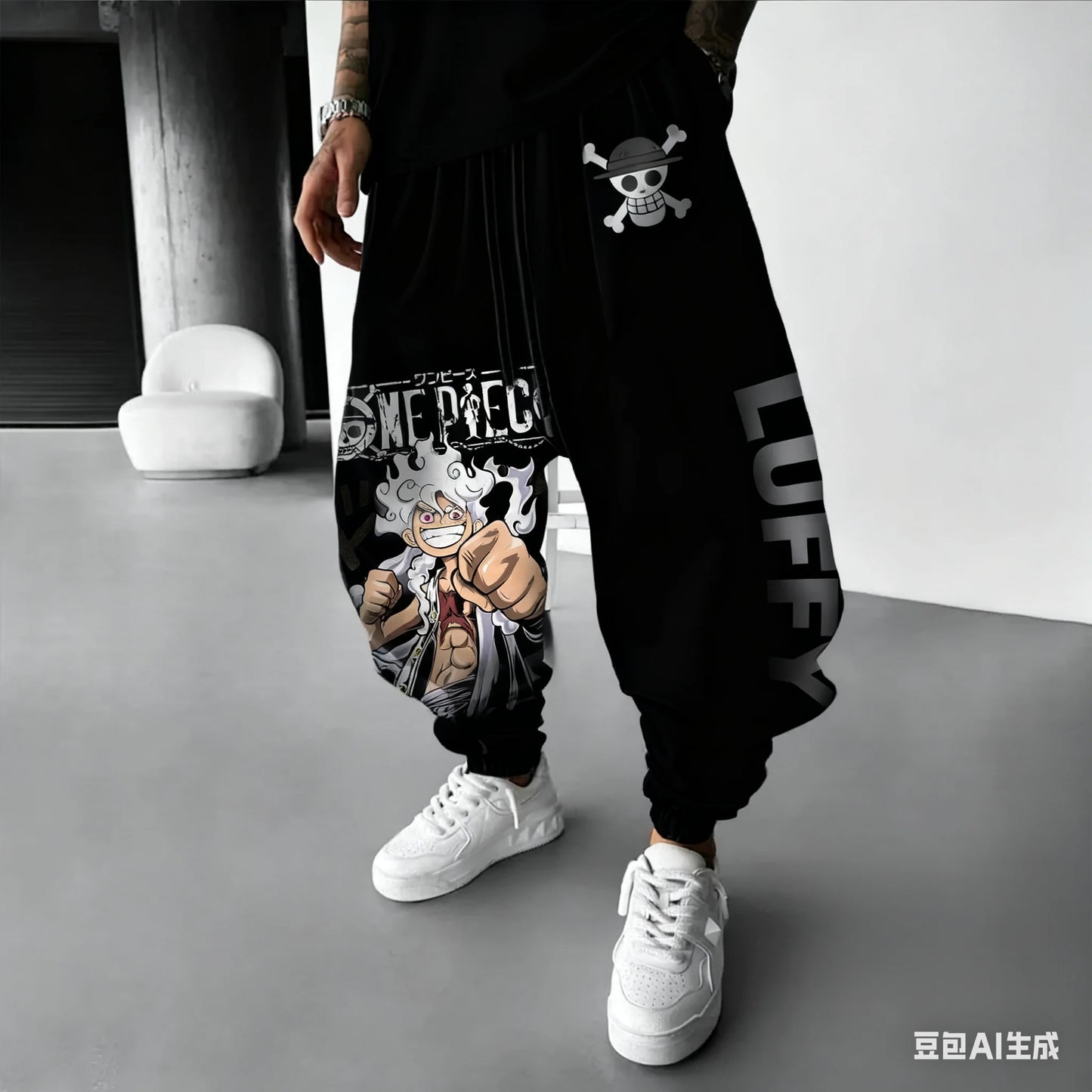 2025 Luffy Anime One Piece Harajuku Men Cotton Pants Fall Winter Cotton Trend Loose-Fit Women Casual Sports Tapered Leggings Y2K