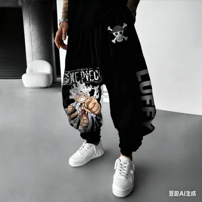 2025 Luffy Anime One Piece Harajuku Men Cotton Pants Fall Winter Cotton Trend Loose-Fit Women Casual Sports Tapered Leggings Y2K
