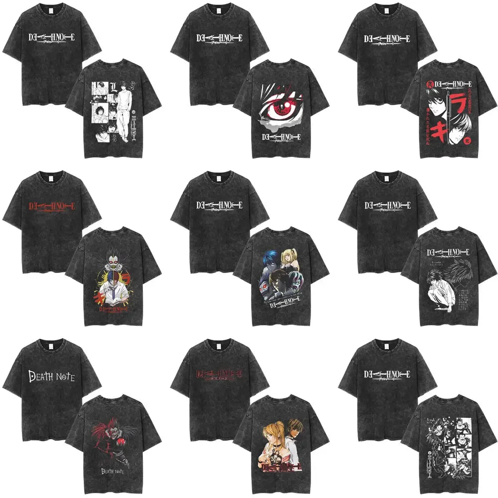 Washed Vintage Anime Death Note Ryuk T Shirts Men Women Fashion Oversized Crewneck T-shirts Men's Cartoon Manga Merch Streetwear