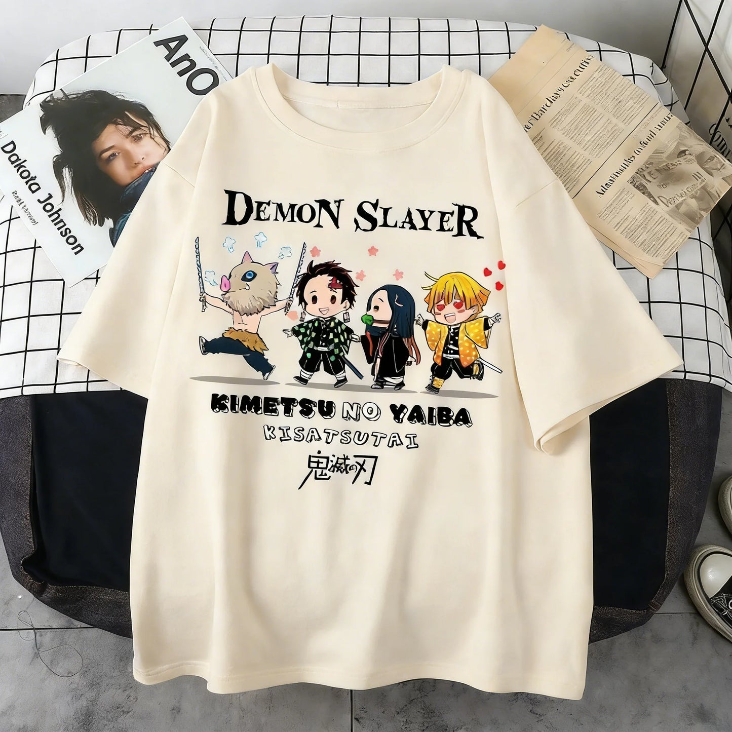 Plus Size Demon Slayer Summer Anime Printed Men, Women T-shirt Casual Parent Child Top Fashion Street Wear Harajuku Style Y2K