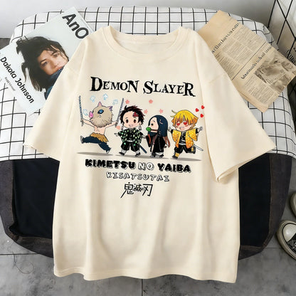 Plus Size Demon Slayer Summer Anime Printed Men, Women T-shirt Casual Parent Child Top Fashion Street Wear Harajuku Style Y2K