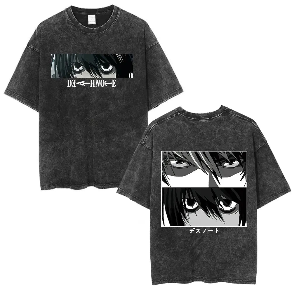 Washed Vintage Anime Death Note Ryuk T Shirts Men Women Fashion Oversized Crewneck T-shirts Men's Cartoon Manga Merch Streetwear