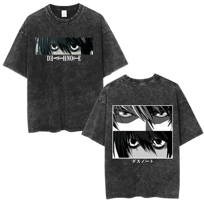 Washed Vintage Anime Death Note Ryuk T Shirts Men Women Fashion Oversized Crewneck T-shirts Men's Cartoon Manga Merch Streetwear